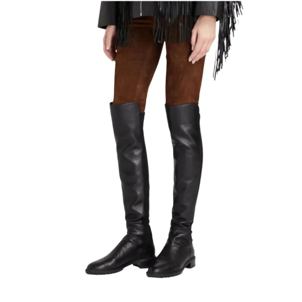 Stuart Weitzman Keelan Boots Womens 7.5 Black Leather Over the Knee High Stretch